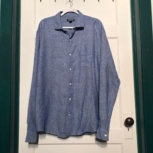 Lands' End 100% Linen Blue Casual Button Down Shirt